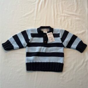 2H Knits 100% Cotton Baby Cable Knit Sweater Blue Stripes 3 to 6 Months NEW